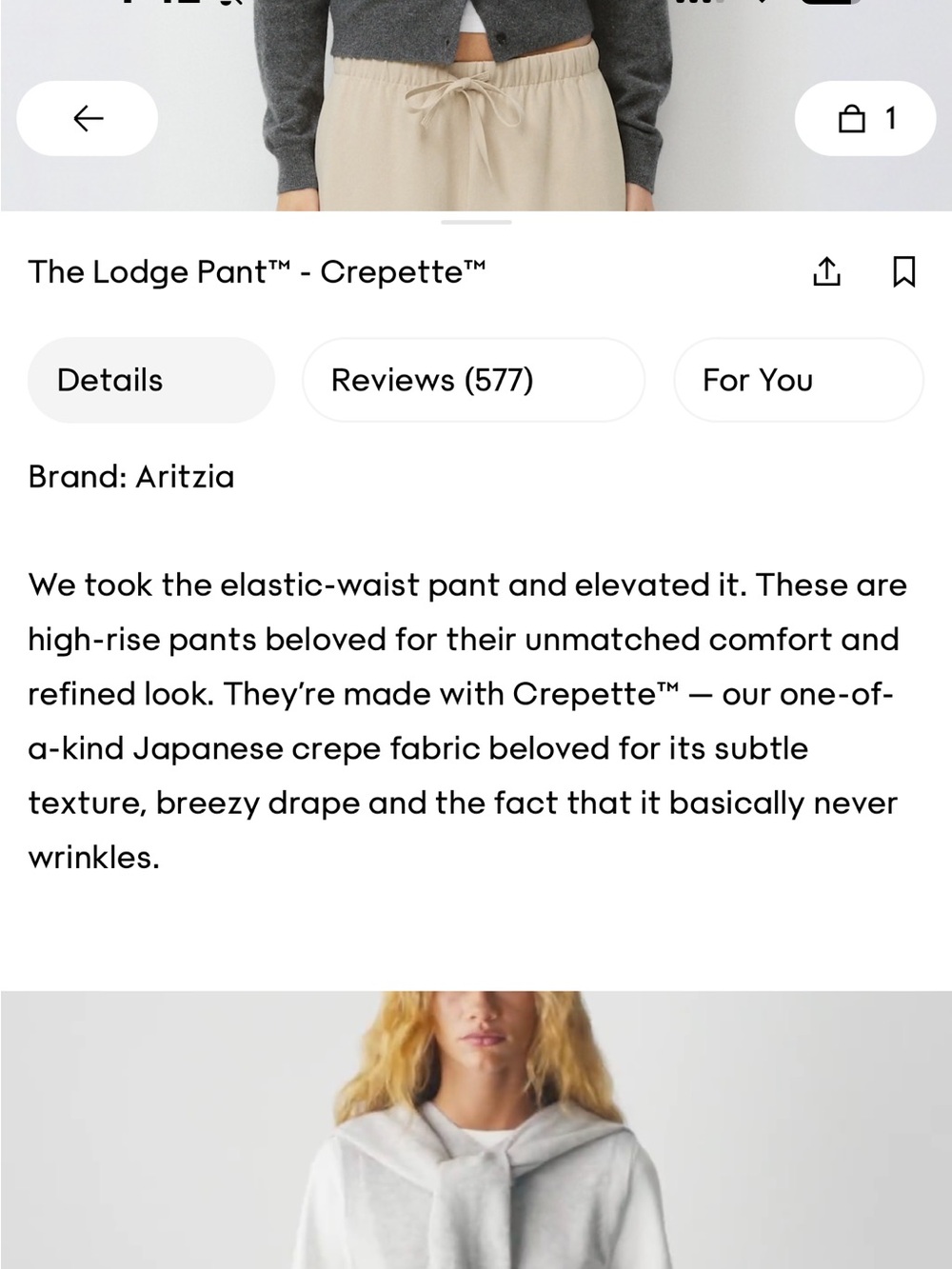 Aritzia NWOT The Lodge Pant Light Crepette Birch Size Medium - Picture 13 of 15